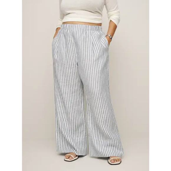 REFORMATION Fernando Linen Wide Leg Pants Antibes Stipe Sz 1X NWT {3A45} - Picture 2 of 9